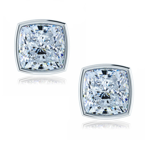 zuum  Cushion Cut Square Bezel Set Cubic Zirconia Stud Earrings