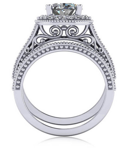 Senty Oval 2.5 Carat Cubic Zirconia Cathedral Pave Halo Bridal Set