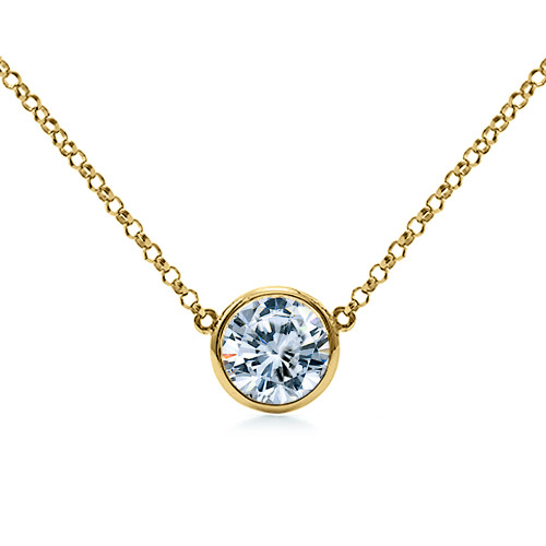 3MM Solitaire Natural Diamond Bezel Floating Layering Necklace 14K Yellow  Gold | eBay