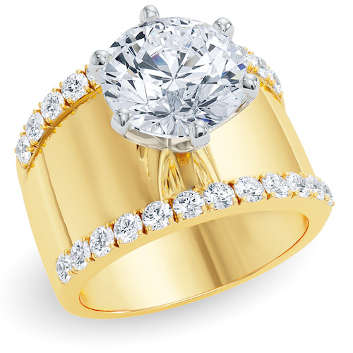 Glossier Round and Pave Solitaire Wide Cigar Band Ring