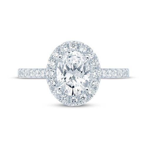 1 carat oval lab-grown diamond alternative cubic zirconia halo pave solitaire set in 14 karat white gold