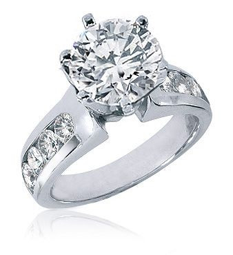 Round 2.5 Carat Channel Round Solitaire with lab grown diamond simulant cubic zirconia in 14k white gold.