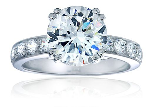 Round 2 Carat Pave Solitaire with lab grown diamond simulant cubic zirconia in 14k white gold.