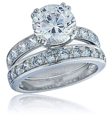 Round 2 Carat Pave Wedding Set with laboratory grown diamond quality cubic zirconia in platinum.