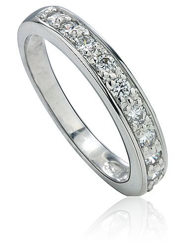 Pave band with laboratory grown diamond alternative cubic zirconia in 14k white gold.
