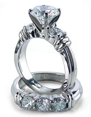 Round 1.5 Carat Wedding Ring Bridal Set with lab grown diamond alternative cubic zirconia in 14k white gold.