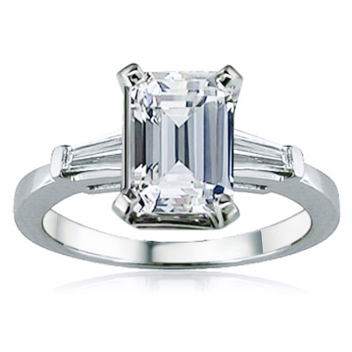 Sex and the City Charlotte 4 Carat Emerald Step Cut Baguette Solitaire with simulated lab grown diamond look cubic zirconia in 14k white gold.