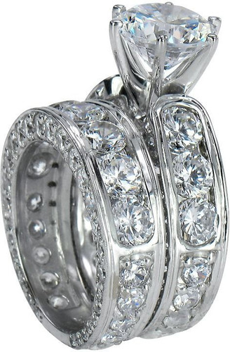 Claudina 3 carat round  wedding set with laboratory grown diamond look cubic zirconia in platinum.