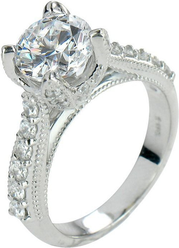 Round 2 Carat Solitaire with lab grown diamond quality cubic zirconia in platinum.