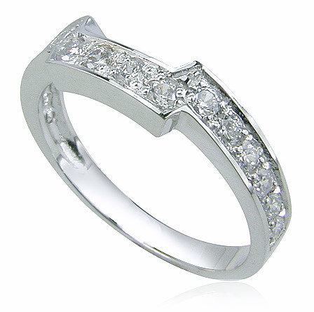 Pave Contoured Matching Band with lab grown diamond alternative cubic zirconia in 14k white gold.