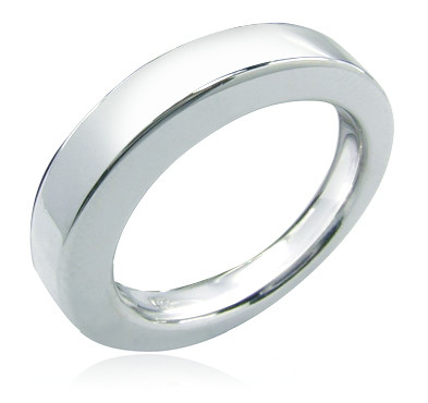 Wedding band with lab grown diamond simulant cubic zirconia in 14k white gold.