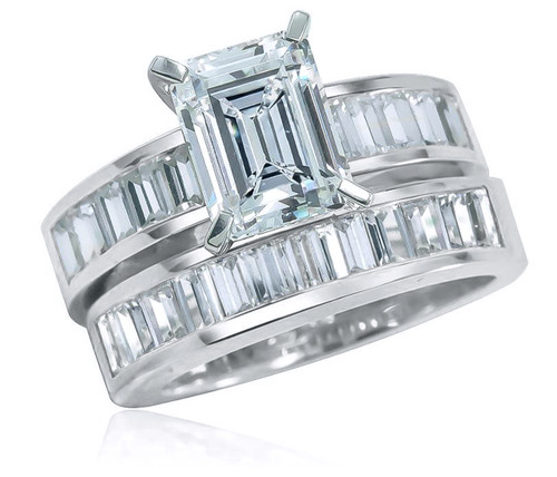 Emerald cut baguette wedding on sale band