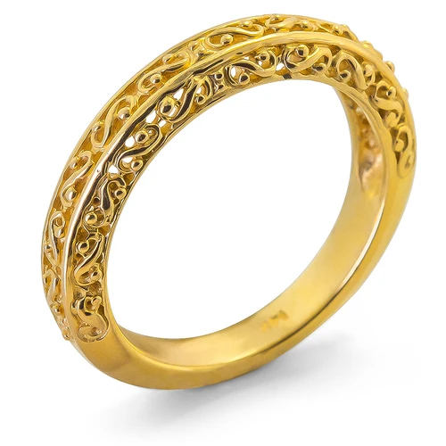 Round 2 Carat Antique Scroll Bridal Set with laboratory grown diamond look cubic zirconia in 14k yellow gold.