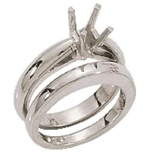 Wide 1.5 Carat Round Four Prong Cathedral Wedding Set with simulated lab grown diamond quality cubic zirconia in 14k white gold.