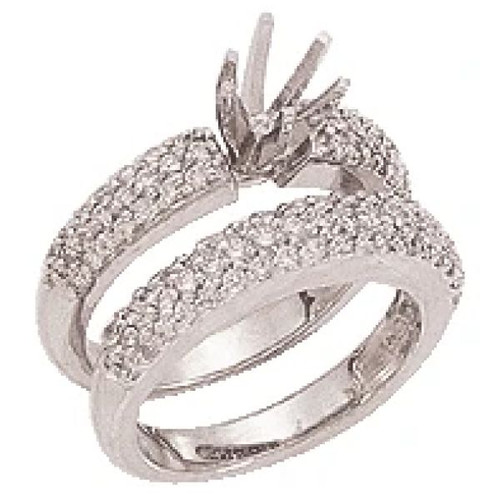 Wide Pave Set 1.5 Carat Round Bridal Set with grown lab grown diamond quality cubic zirconia in 14k white gold.