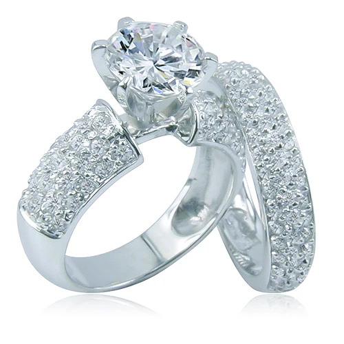 Round 1.5 Carat Wedding Set with simulated laboratory grown diamond alternative cubic zirconia in 14k white gold.
