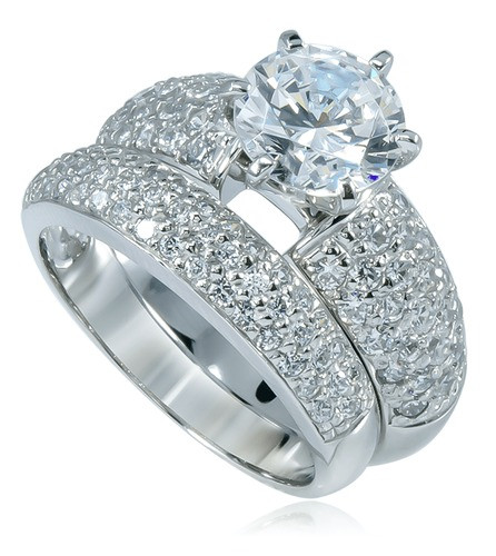 Round 1.5 Carat Wedding Set with simulated laboratory grown diamond alternative cubic zirconia in 14k white gold.
