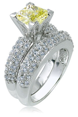 Princess Cut 2.5 Carat Wedding Set with lab grown diamond quality cubic zirconia in 14k white gold.