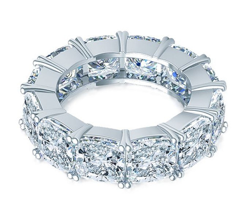 Cushion Cut Square 1 Carat Each Four Prong Set Eternity Band with lab grown diamond simulant cubic zirconia.