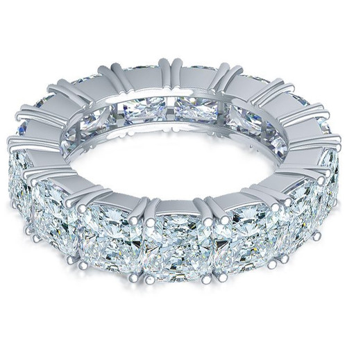 Cushion Cut Square .75 Carat Each Four Prong Set Eternity Band with lab grown diamond simulant cubic zirconia in platinum.