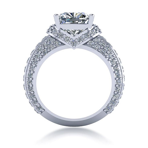 Barella 5.5 carat cushion cut lab grown diamond alternative cubic zirconia channel princess cut pave solitaire engagement ring in platinum.