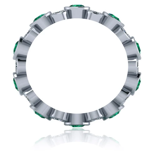 Bubble bezel set double round lab grown diamond alternative cubic zirconia eternity wedding band in platinum.