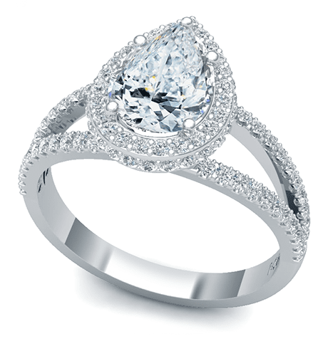 Pear Shaped Diamond Ring, Pear Lab Grown Diamond Halo Engagement Ring