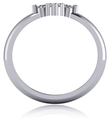 Cross ring mini prong set with lab grown diamond simulant cubic zirconia rounds in 14k gold.