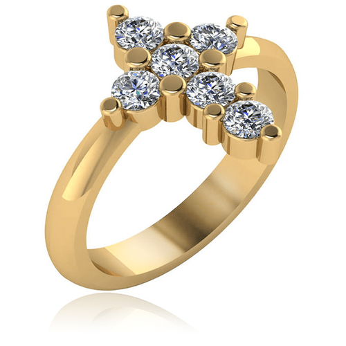 Christian Cross Ring with Shared Prong Set Cubic Zirconia Rounds