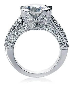 Round 2 Carat Pave Estate Style Solitaire Engagement Ring with lab grown diamond alternative cubic zirconia in platinum.