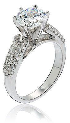Round 2 Carat Three Row Micro Pave Solitaire with lab grown diamond simulant cubic zirconia in platinum.