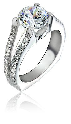 Round 1.5 Carat Micro Pave European Shank Ring with lab grown diamond alternative cubic zirconia in 18k white gold.