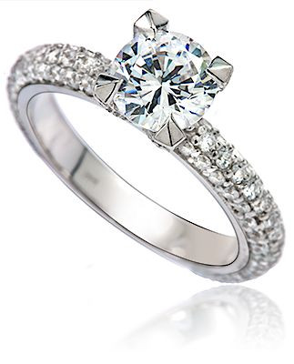 Round 1.25 Carat Micro Pave Solitaire Ring with lab grown diamond alternative cubic zirconia in 14k white gold.
