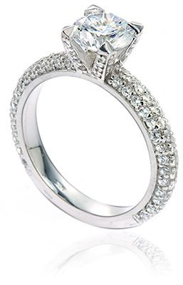 Round 1.25 Carat Micro Pave Engagement Ring with lab grown diamond look cubic zirconia in platinum.