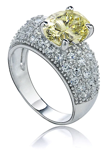 Dynasty 2.5 carat canary oval lab grown diamond quality cubic zirconia pave solitaire engagement ring in platinum.