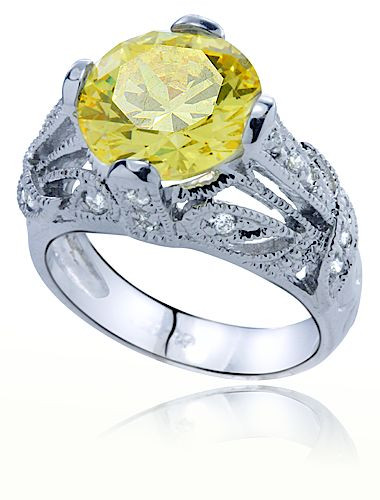 Jubilee 5.5 carat round lab grown diamond alternative cubic zirconia antique estate style solitaire engagement ring in 14k white gold.