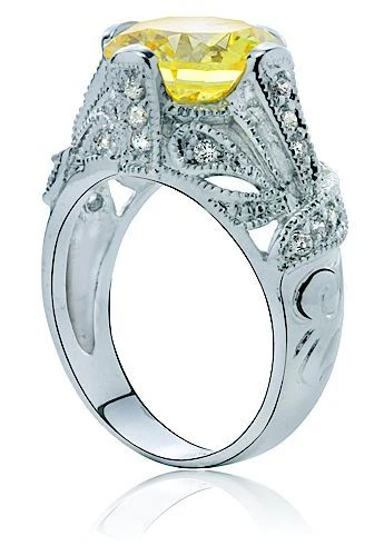 Jubilee 5.5 carat round lab grown diamond simulant cubic zirconia antique estate style solitaire engagement ring in platinum.