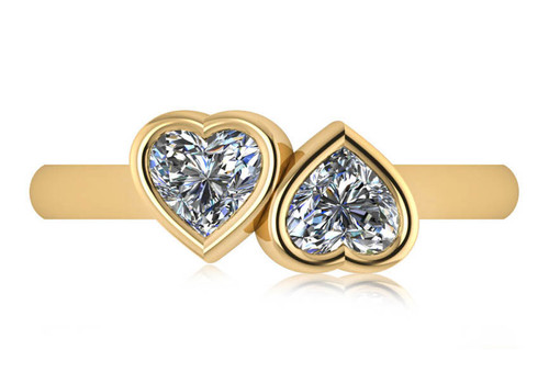 Double Heart Carat Each Bypass Bezel Set Ring