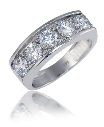 Acropolis lab grown diamond alternative cubic zirconia five stone anniversary band in 14k white gold.
