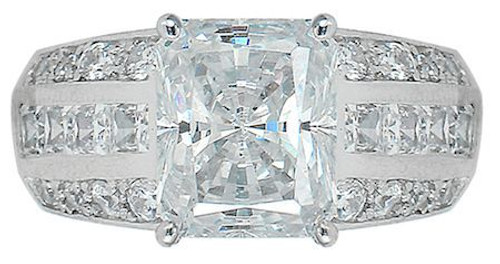 Channel 2 Row Radiant Cut Diamond Engagement Ring In 18K White Gold