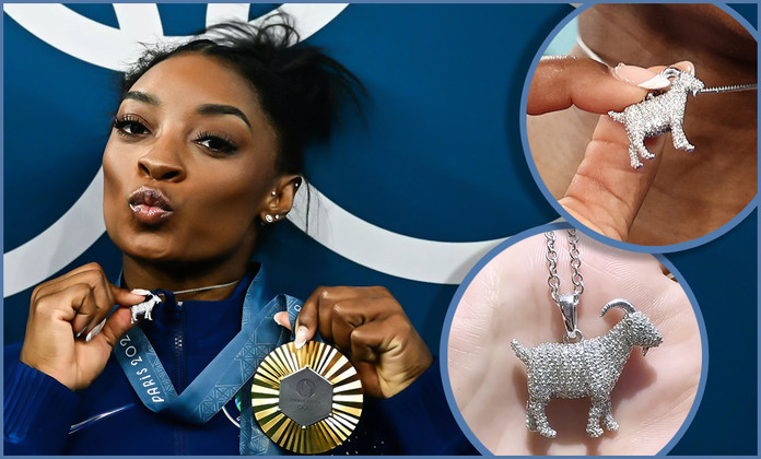 Olympics Gymnast Simone Biles Diamond GOAT Necklace