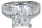 Radiant Emerald Cut Channel Set Baguette Ring with lab grown diamond simulant cubic zirconia in 14k white gold.