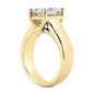 Luccia 2.5 Carat Step Cut Emerald Cut Laboratory Created Diamond Look Cubic Zirconia Trellis Setting Solitaire Engagement Ring in 14k yellow gold.