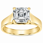 Luccia 4 Carat Asscher Cut Lab Grown Diamond Simulant Cubic Zirconia Trellis Setting Solitaire Engagement Ring in 14k yellow gold.