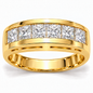 Channel set 3 carat princess cut lab grown diamond simulant cubic zirconia anniversary wedding band in 14k yellow gold.