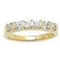 Bar channel set round lab grown diamond simulant cubic zirconia anniversary band in 14k yellow gold.