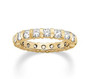 Channel set bar set round laboratory grown cubic zirconia eternity band in 14k yellow gold.