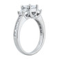 Trellis Criss Cross 1 Carat Princess Cut Three Stone Ring with lab grown diamond alternative cubic zirconia in 18k white gold.