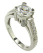 Romain 1.5 carat round lab grown diamond alternative cubic zirconia pave set round solitaire in 14k white gold.