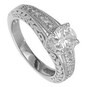 Fionna 1 carat round lab grown diamond simulant cubic zirconia engraved estate style milgrain solitaire in 14k white gold.